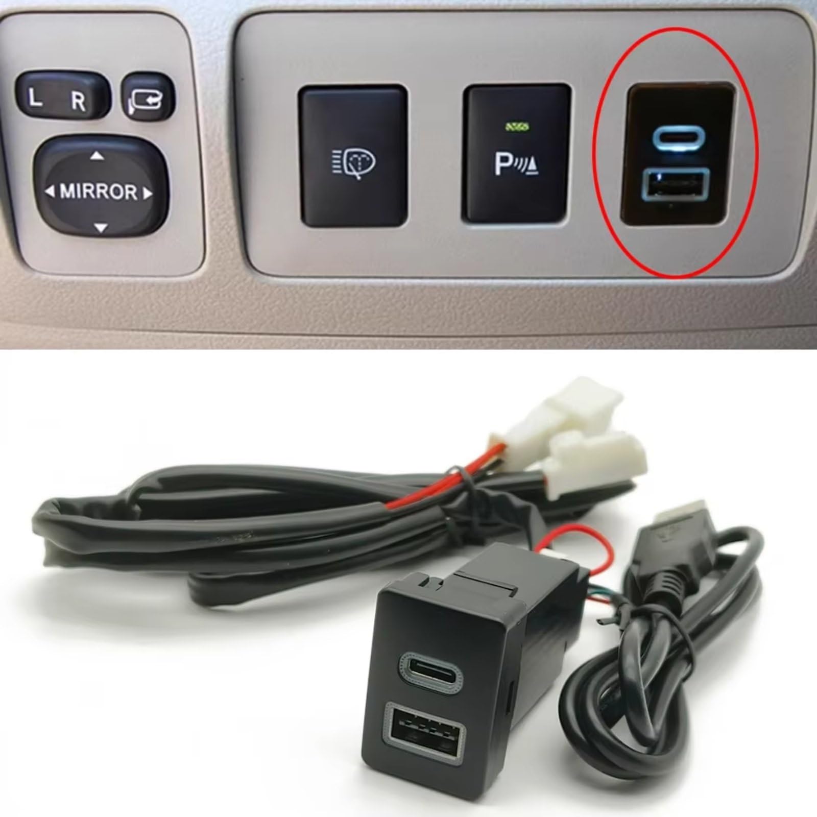 Compatible Con Toyota Para Corolla Para Prado Adaptador Audio USB Carga Rápida PD QC3.0 U-disk Flash Socket 12V 24V Impermeable Puerto USB AUX Jack