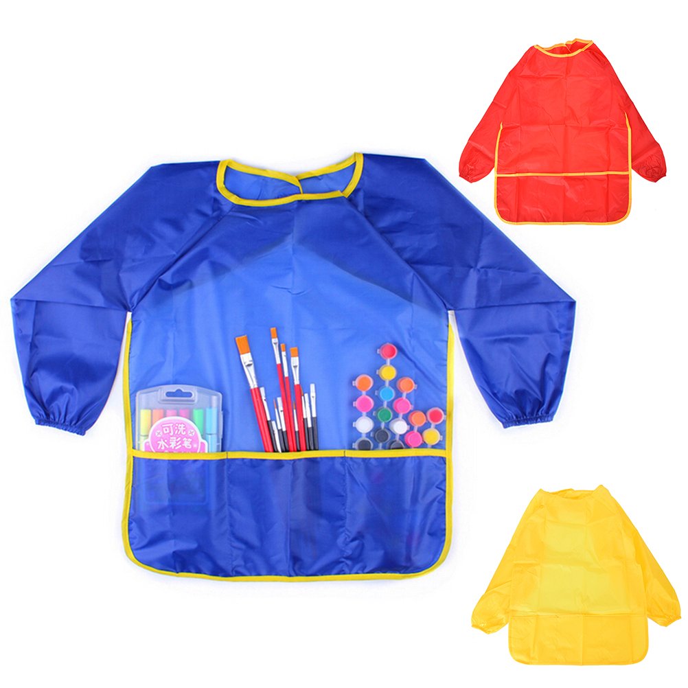 Generic Red : 1PCS Waterproof Painting Nylon Apron Long Sleeve Drawing Kitchen Cooking Baking Smock 3-8 Years Old Kids Apron