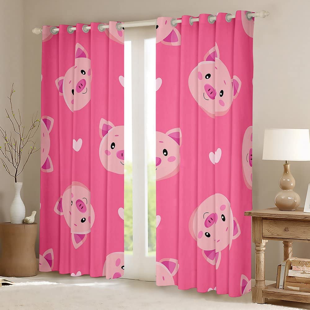 Różowe świnki zasłony zaciemniające (30%-50%) kreskówka świnia kurtyna kawaii świnka zaciemniająca okna dreapy do sypialni 3D zwierzęta dekoracje okienne szer. 66 x dł. 90