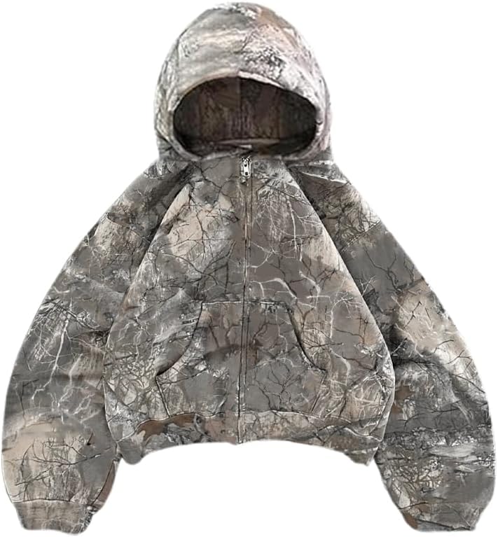 Heyheyshine Oversized Leopard Print Hoodie - Y2K Camo Vintage 2000s Streetwear Zipper Cardigan