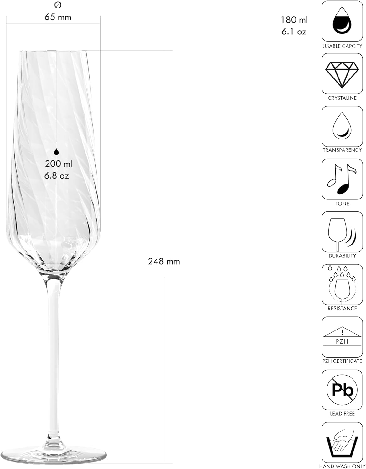 Krosno Decorative Champagne Glasses, Set of 4 Glasses, 4 x 6,8 FL OZ, Avant-Garde LUMI Collection, Unique Gift Idea, Dishwasher Safe, Made in Europe
