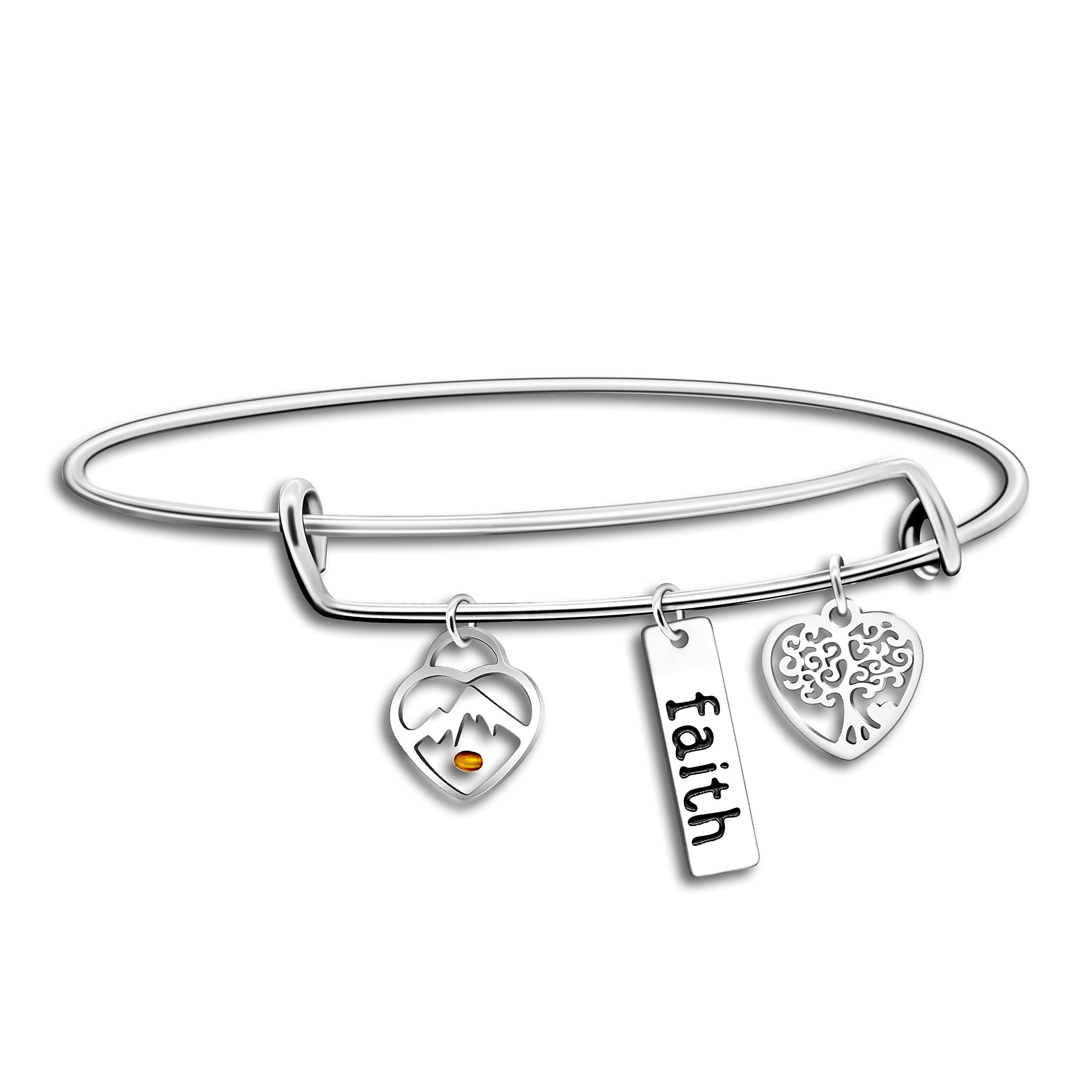 Uloveido Stainless Steel Tree of Life Bangle Mustard Seed Pendant Faith Cuff Bracelet Gifts for Women Teen-Girls Y639