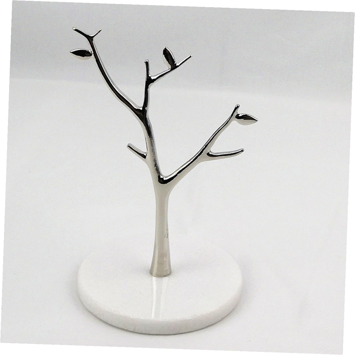 ibasenice Organizador de Joyas Soporte para Pendientes y Collares Bandeja Creativa Forma de Árbol de Mármol y Metal Plata para Uso Personal y Comercial