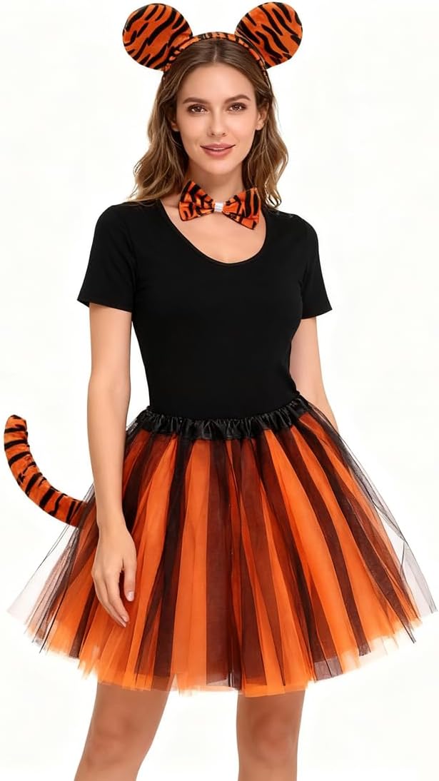 Tiger Costume Set Tiger Accessories Ears Headband Nose Bow Tie Tail Tutu for Women Men Cosplay Birthday Halloween Christmas - Image 6