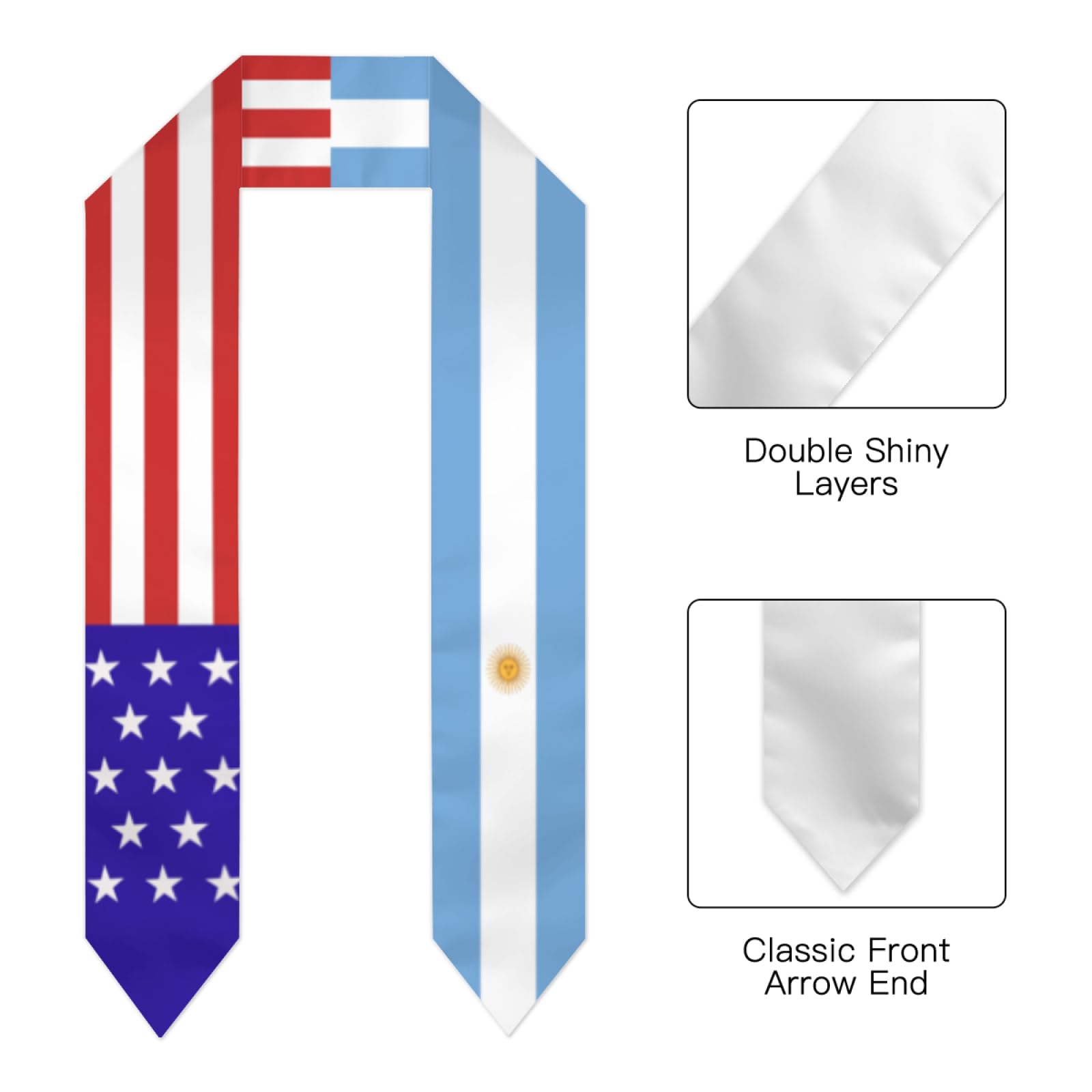 Argentina Argentinean America Flag Graduation Stole Sash Shawl for Men Women Thickened Scarf for International Students Teachers Study Aboard Graduate Gift 72 inches Unisex
