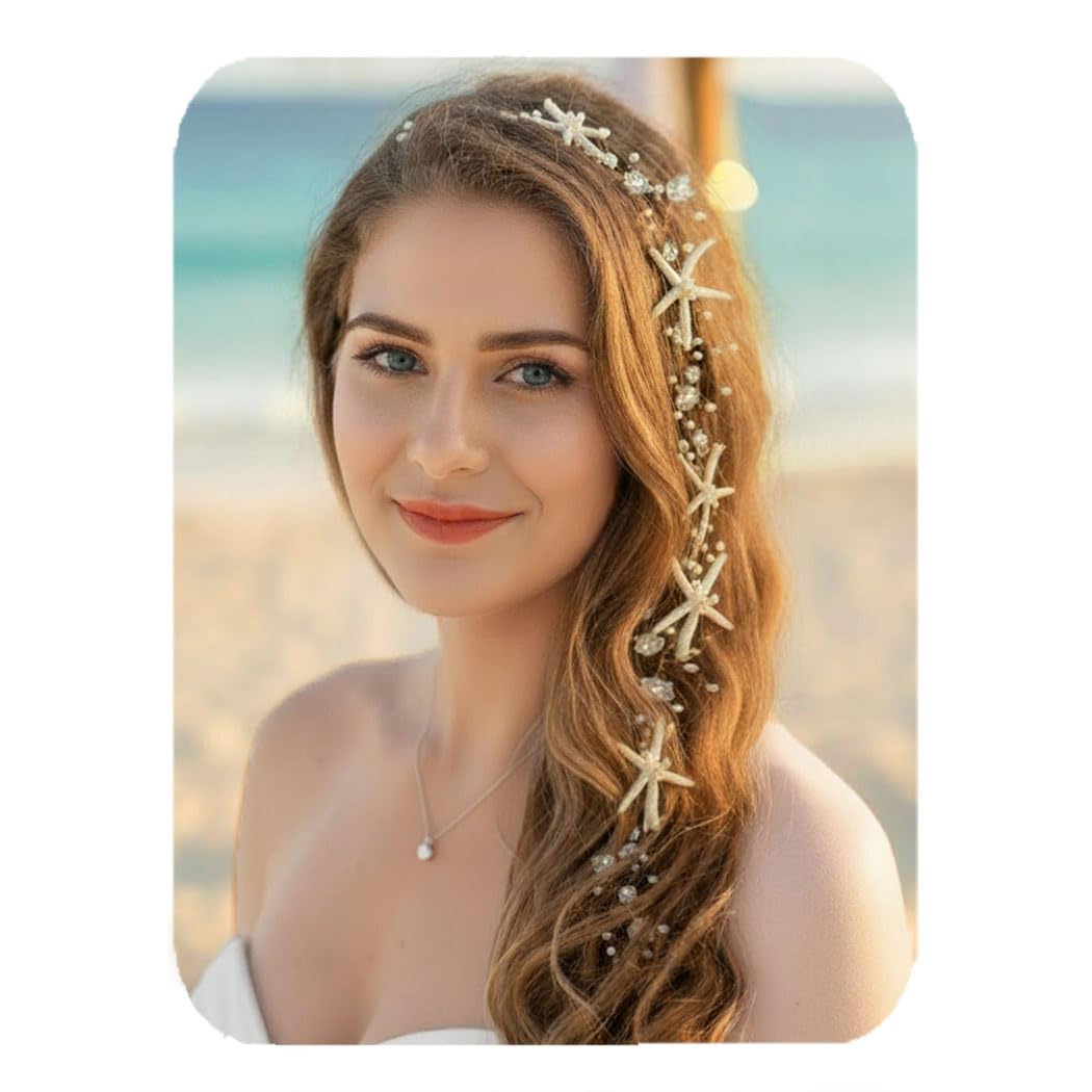 Silver Starfish Bride Wedding Hair Vine Pearl Bridal  display picture 3
