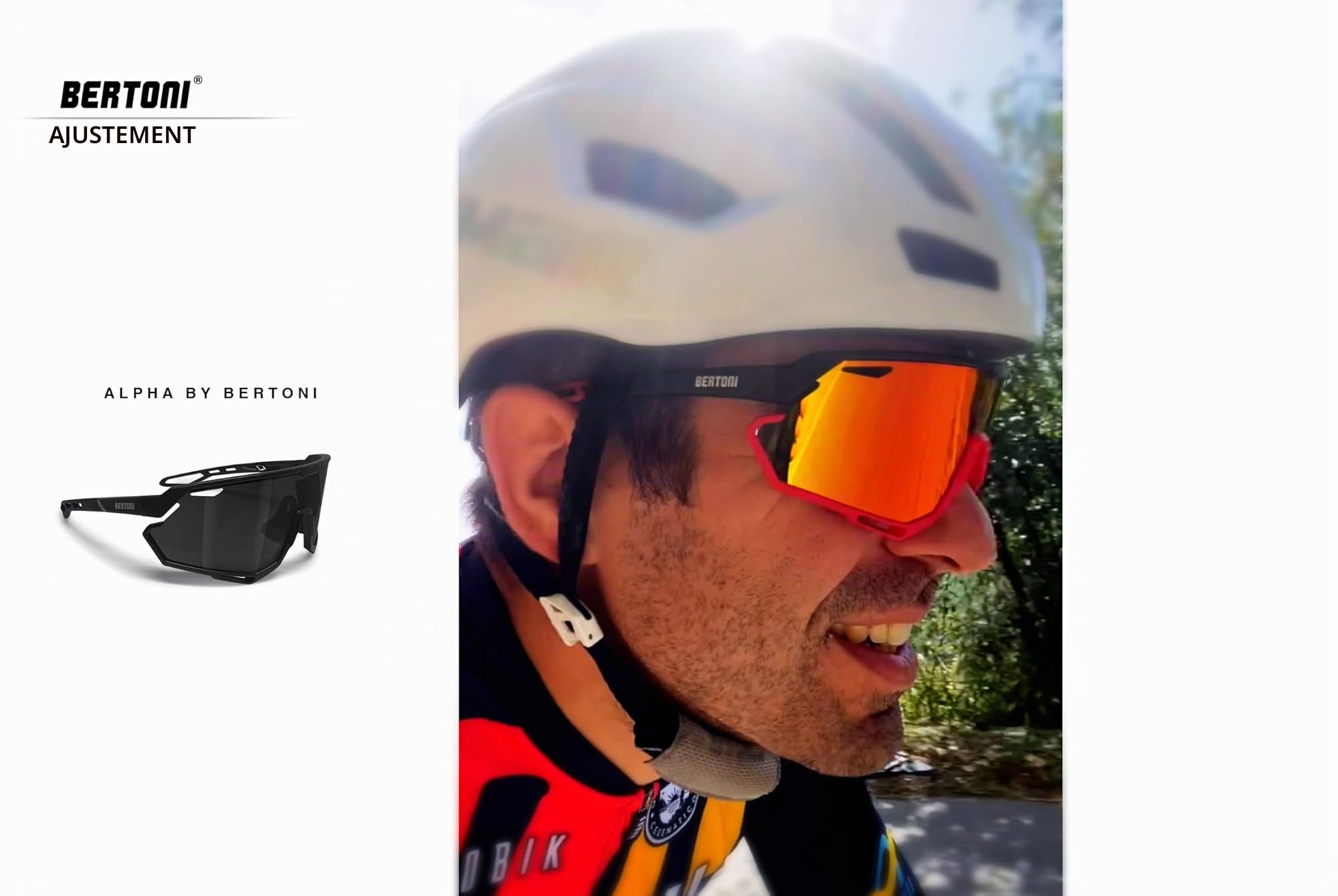 Bertoni Lunettes de Cyclisme VTT Running Sport pour Hommes Femmes en TR90 Protection 100% UV Grand Verre Antibuée mod. ALPHA