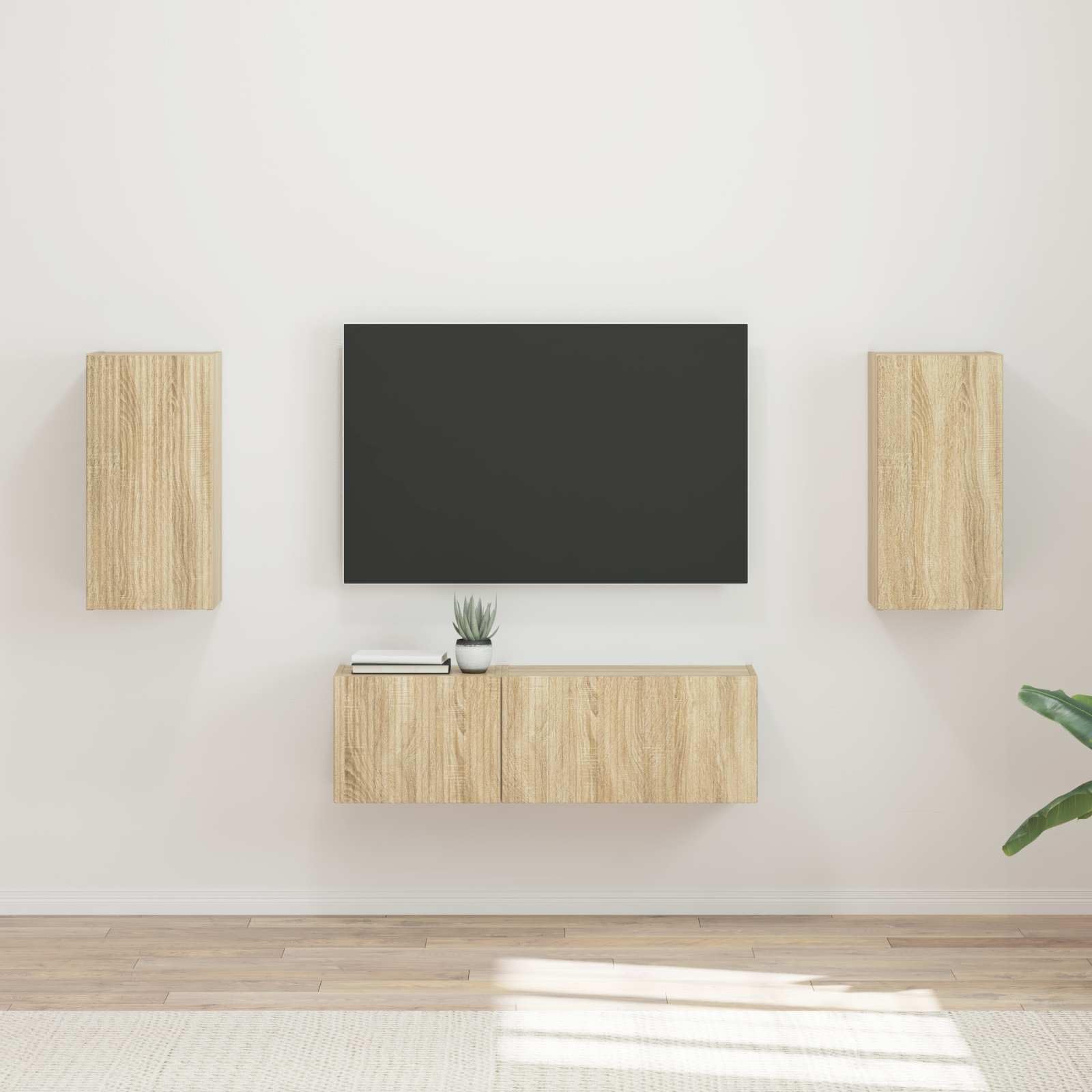 Set di 4 mobili da parete per TV, in rovere Sonoma