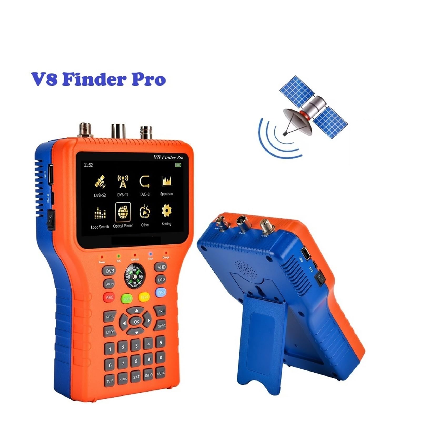 Buscador portátil V8 buscador de satélite DVB-S2/S2X H.264/H.265 Receptor de señal de TV Digital decodificador HD con Pantalla LCD Pantalla LCD