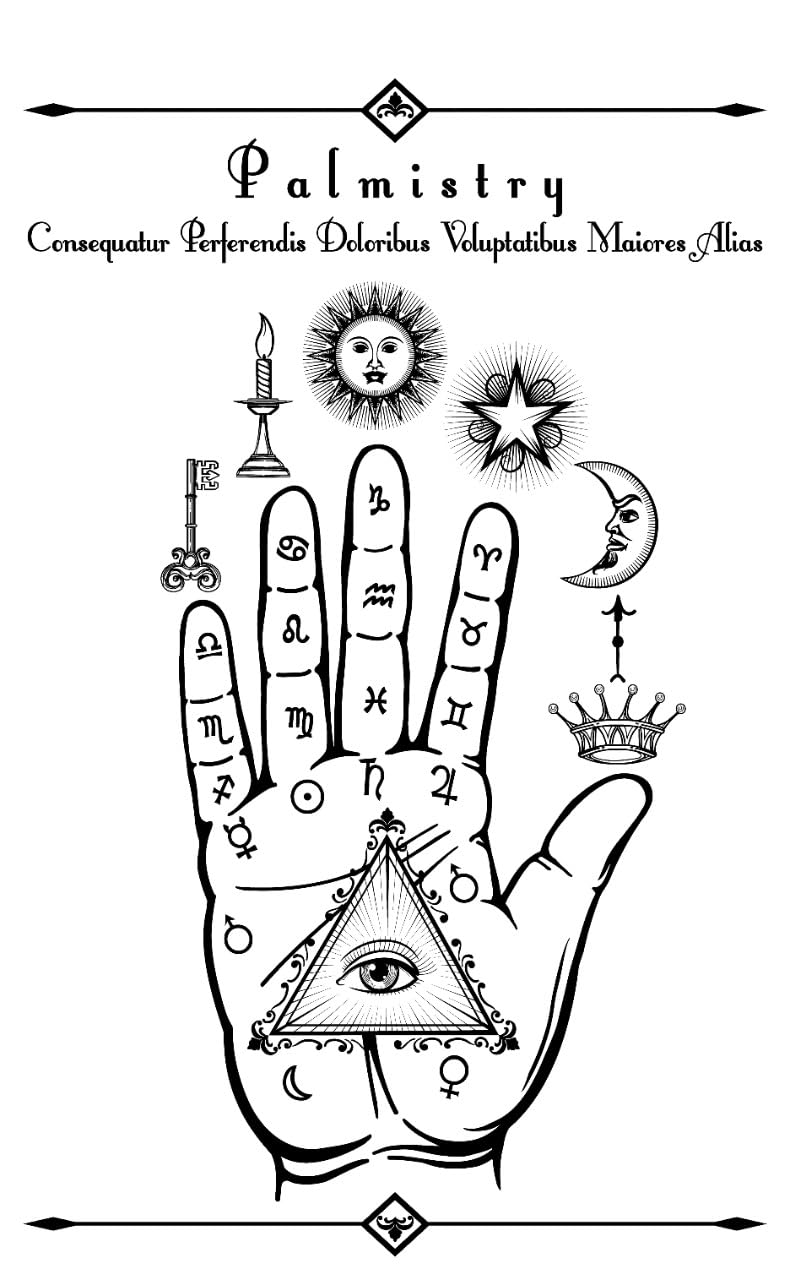 AVA Collections Magic Palmistry Tapestry Wall Hangings Sun Star Tarot Tapestries Wall Art Trippy hippie Small Bohemian Poster Boho Decor Size 102x76 cm (Palmistry Tapestry B/W)