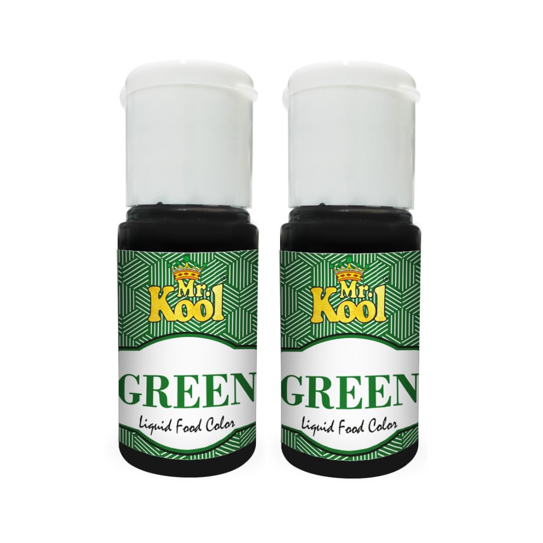 Mr. Kool Liquid Food Color Green - 20ml (Pack of 2) | Edible Food Coloring for Baking, Cakes, Desserts, Beverages & More | Vibrant & Safe Food-Grade Color