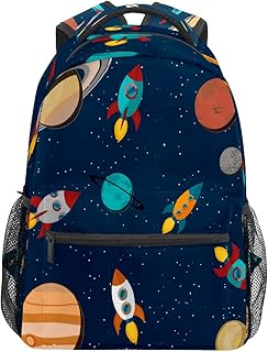 Mochila escolar para meninos e meninas, espaço sideral planeta foguete estrelas estudantes, bolsa de ombro para estudantes meninos e meninas, leve, durável, bolsa de viagem para trilhas, acampamento, mochila de dia