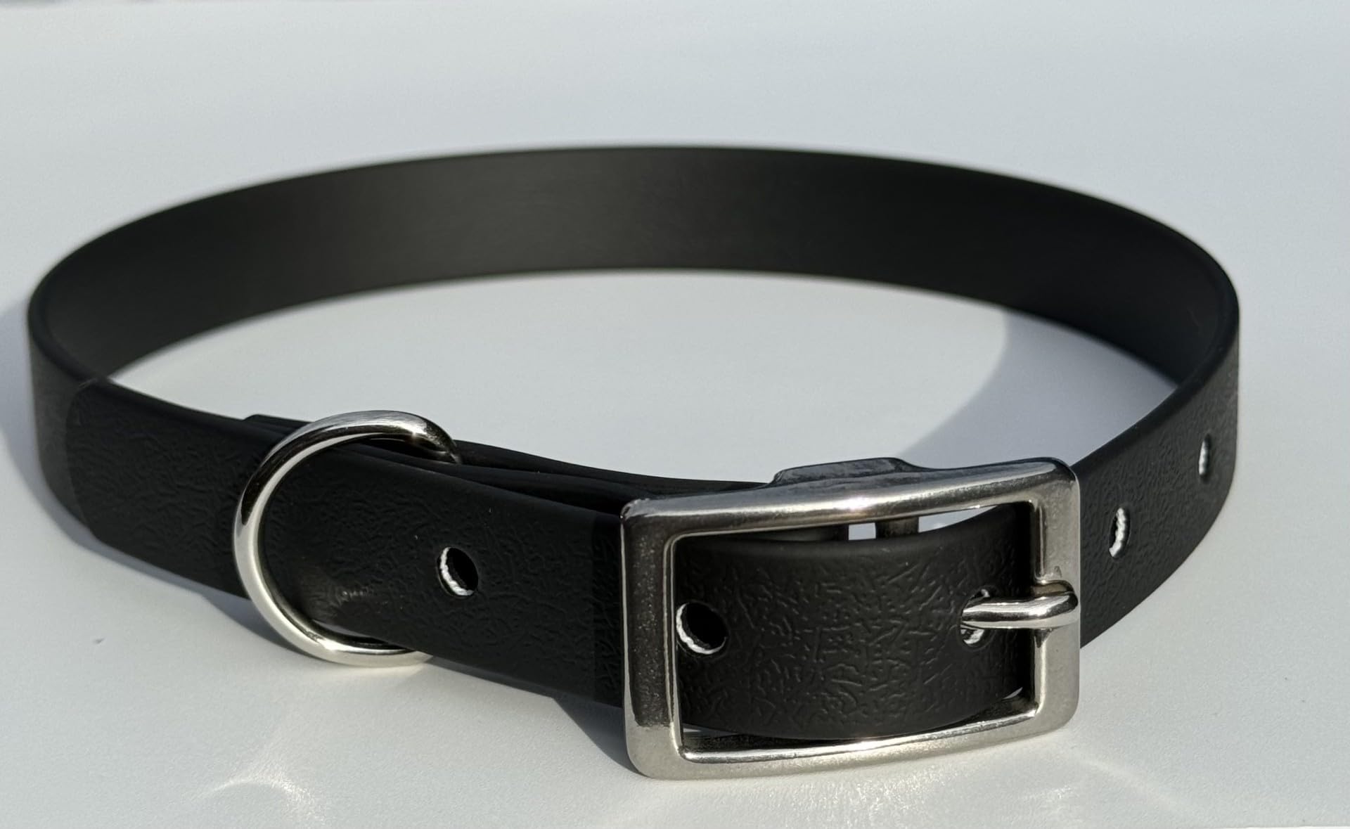 Genuine Biothane Rustproof Waterproof adjustable Dog Collar by eSKay with Stainless steel buckle small med large red, black, coral pink, navy blue (Black, Small)