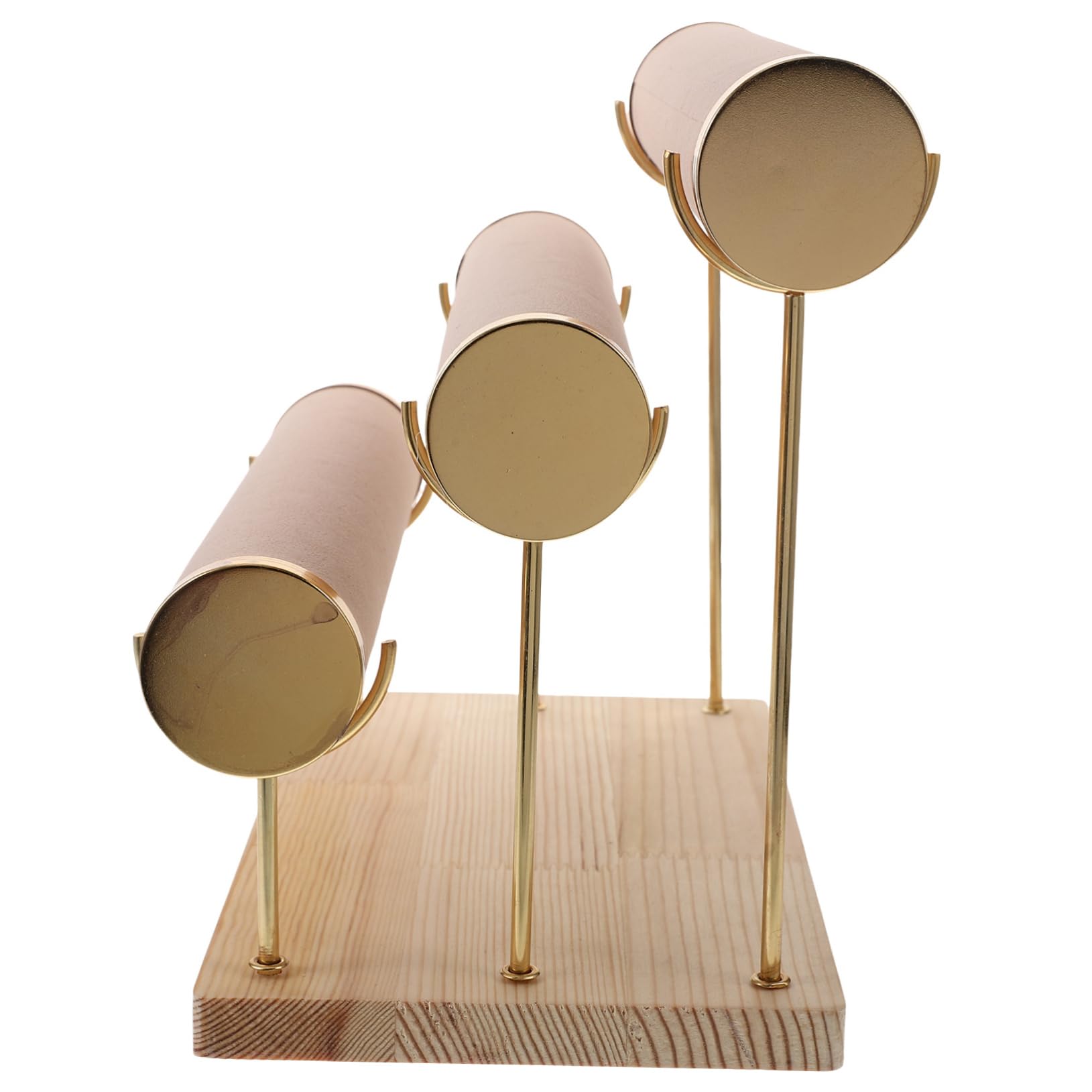 Présentoir à Montres et Bracelets en Bois Massif Beige Colonne Dorée, Design Amovible à 3 Niveaux, Protection Anti-enchevêtrement, pour Maison et Boutique