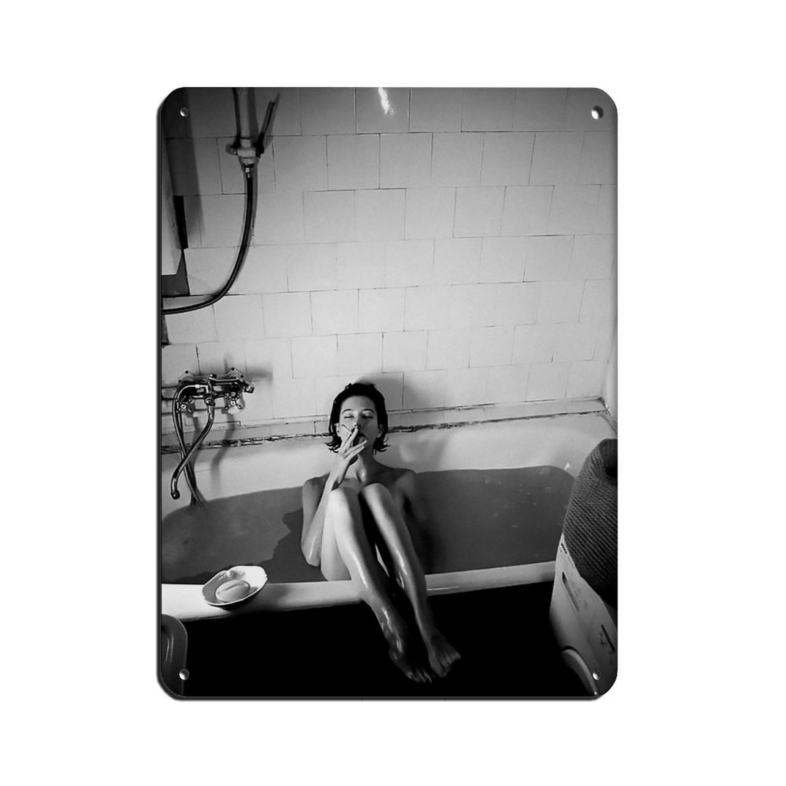 Woman Smoking in Bathtub, Feminist Poster Tin Sign Vintage Metal Pub Club Cafe Bar Home Wall Art Decoration Poster Retro 12x16inch(30x40cm)