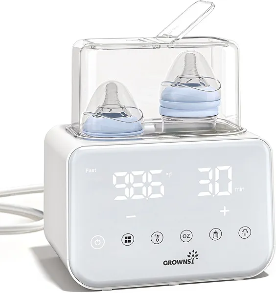 Baby Bottle Warmer, Grownsy 10-in-1 Fast Bottle Warmer Accurate Temp Control, with LCD Display, Timer, Defrost, Sterili-zing, Keep 24H, Double Bottle Warmer for Breastmilk& Formula, Heat Bab