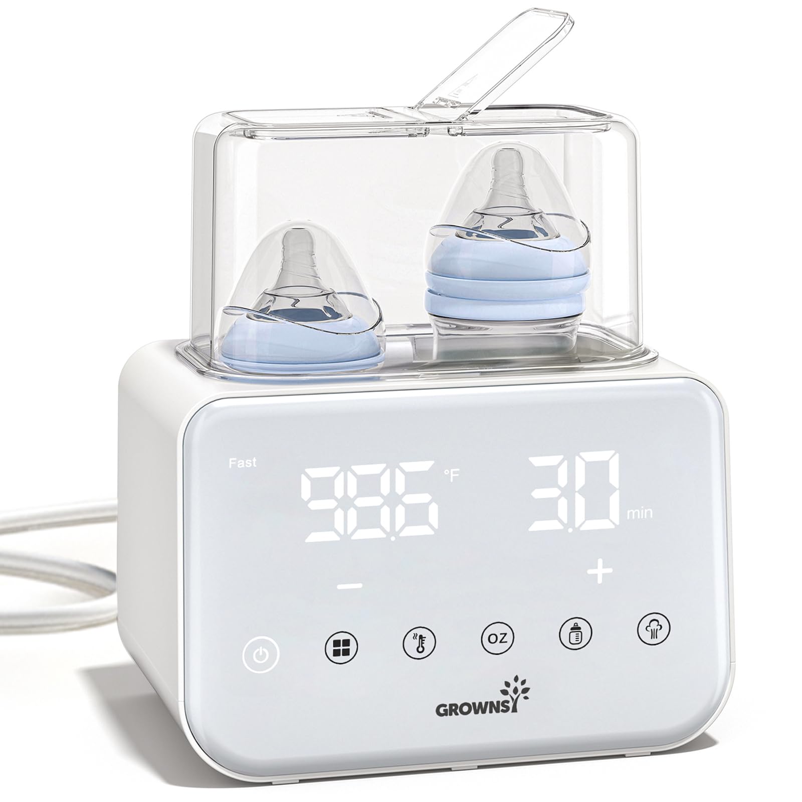 Baby Bottle Warmer, Grownsy 10-in-1 Fast Bottle Warmer Accurate Temp Control, with LCD Display, Timer, Defrost, Sterili-zing, Keep 24H, Double Bottle Warmer for Breastmilk& Formula, Heat Baby Food