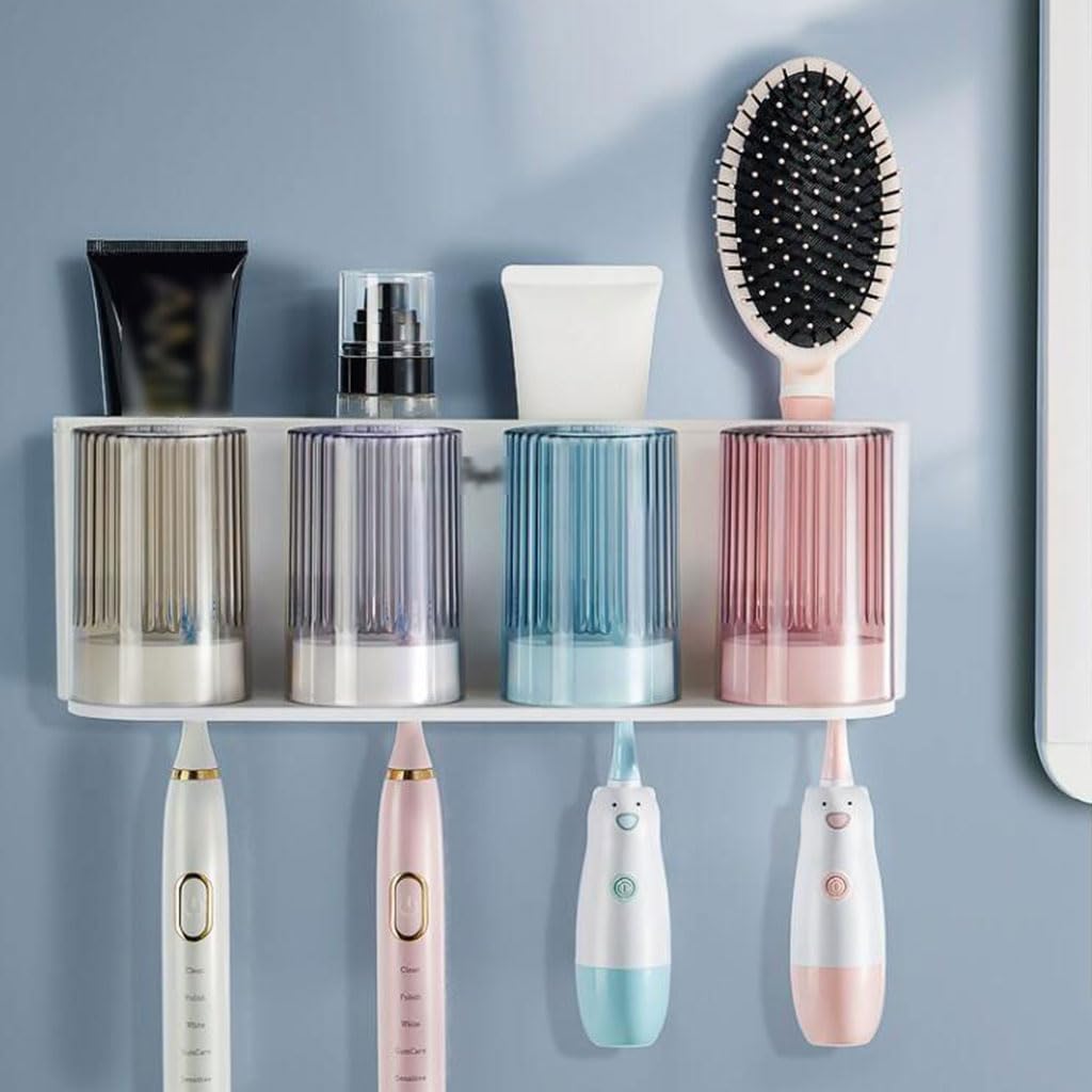 Set portaspazzolino in plastica Montato a Parete, Dispenser per Tazze per collutorio Domestico, di Grande capacità, Organizer per Il Bagno