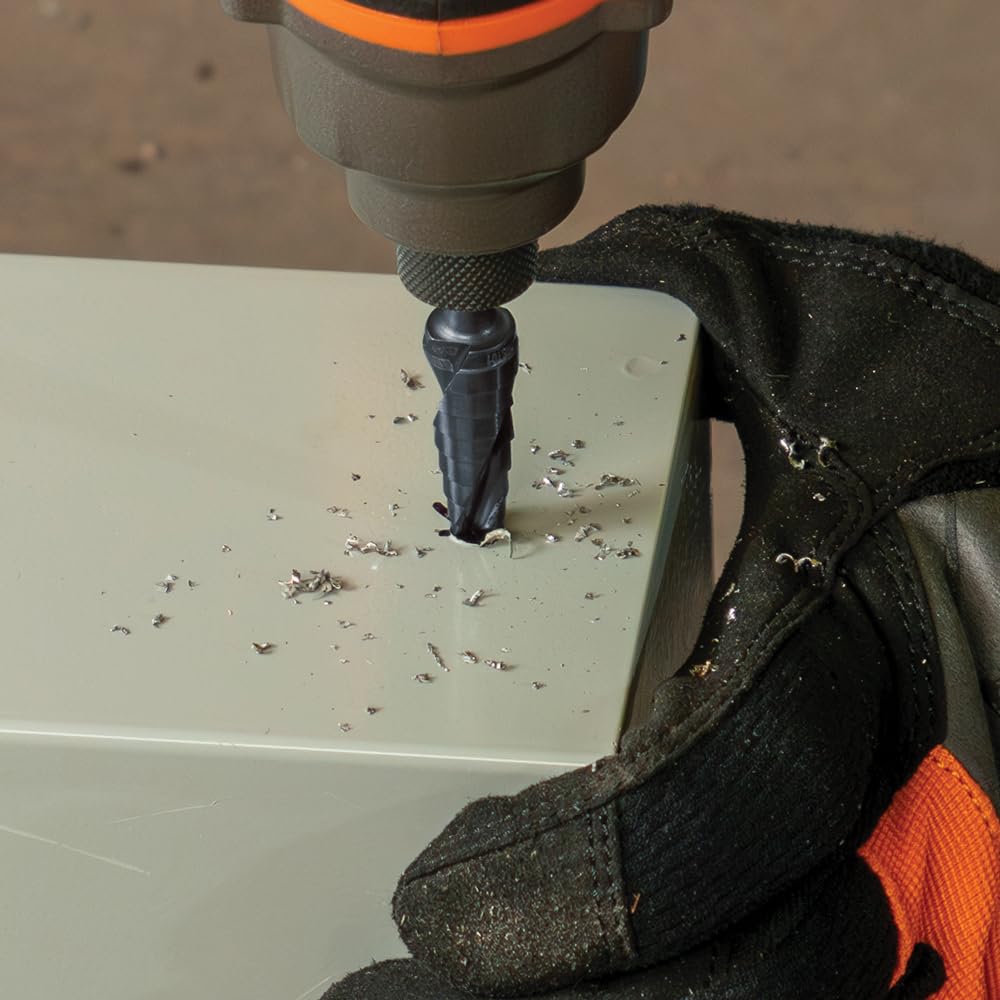 Klein Tools QRST01 Punta da trapano a gradini, a spirale a doppio tagliente con sgancio rapido, da 1/8 a 1/2 pollice, gambo esagonale, per tagliare acciaio, legno, plastica e alluminio