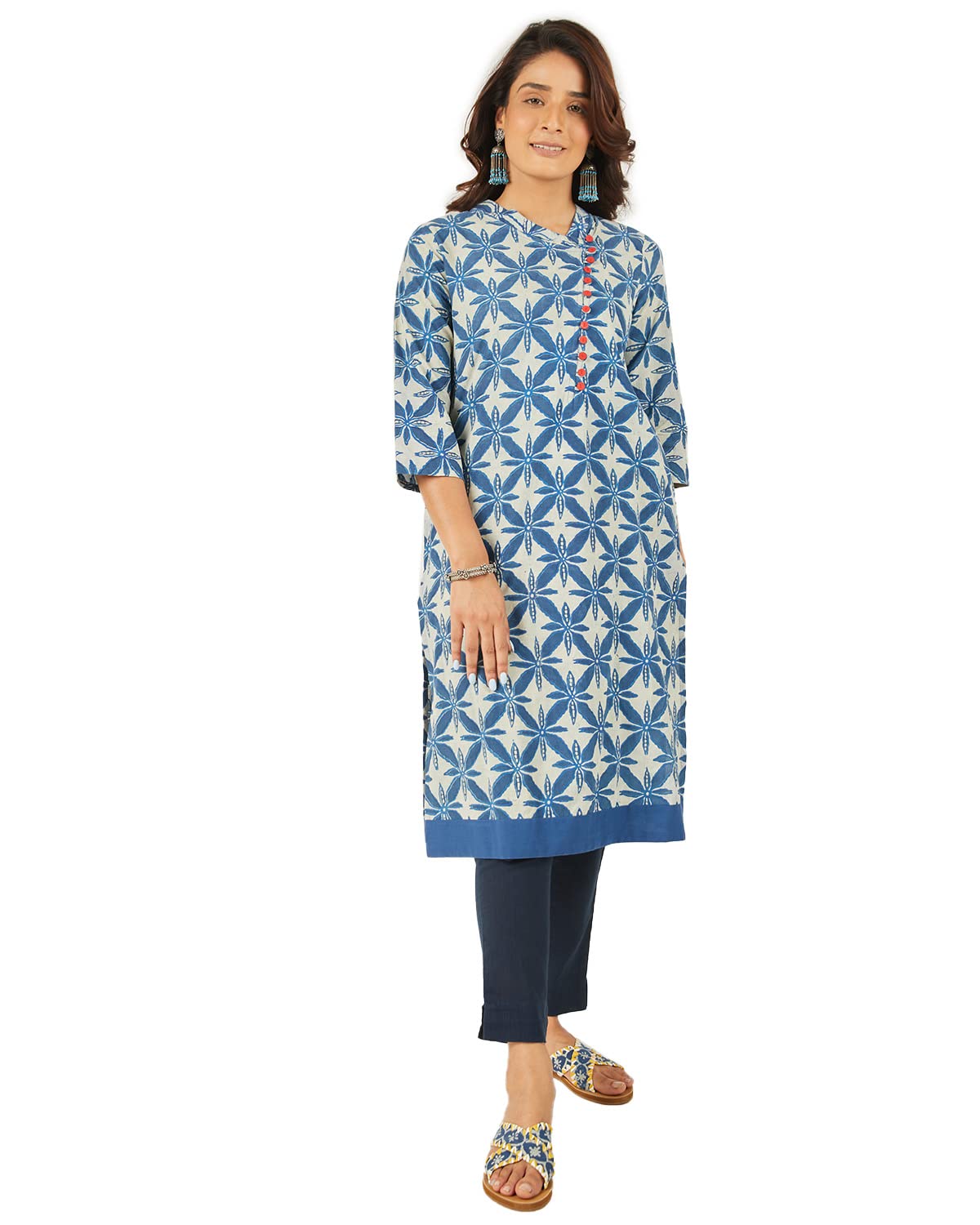Buy EK by Ekta Kapoor Block Printed Cotton Straight Fit Kurta with