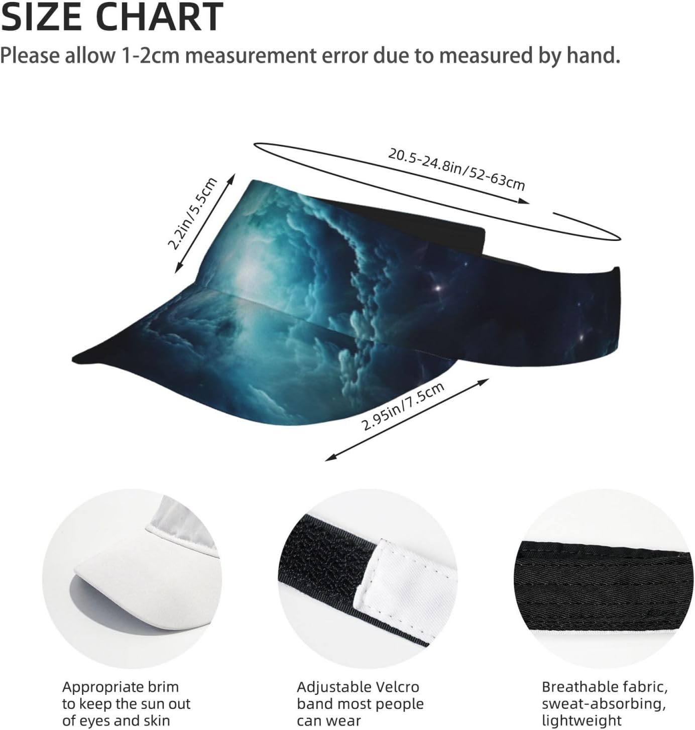 Blue Galaxy Print Sports Sun Visor Hats Adjustable Running Golf Tennis Sun Cap for Women Men