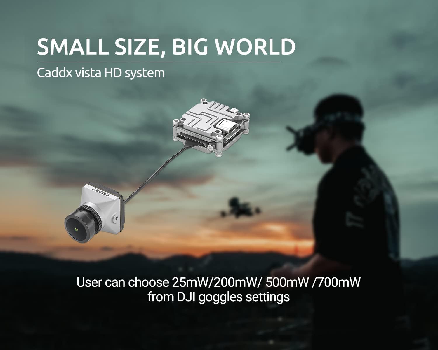 Caddx Polar Vista Kit components including camera, Vista unit, and cables