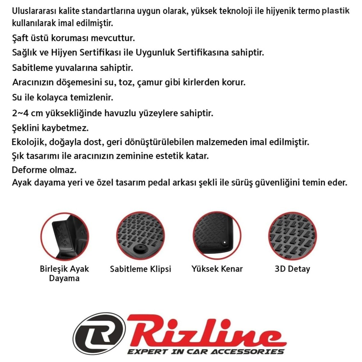 Rizline Suzuki S-Cross 2022 Sonrası İle Uyumlu 3D Araca Özel Havuzlu Paspas Bmy