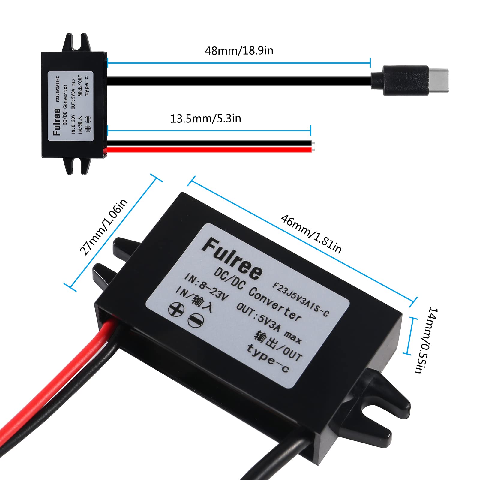 Adaptateur USB 12V Vers 5V Type C - Convertisseur DC Buck 3A 15W - Pour Voiture, GPS, Caméras - Haute Efficacité 96%
