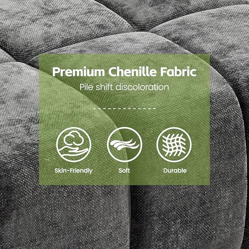 Image of 112 inch L Shaped Modular Sectional Sofa, Grey Chenille Cloud Couch, Modern Upholstered 4 Seater Couch with Removable Ottoman, Tufted Deep Seat & Wood Legs, Sectional Couches for Living Room Apartment