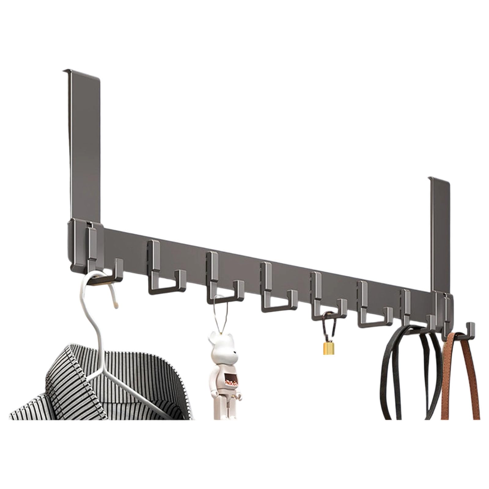 Hsioluted Gray 8 Hooks Drillless Door Back Hook Sturdy Carbon Steel Rusts Resistant Hanger For Heavy Coat Jackets Entryway Apartment Friendly Door Hook Organizers