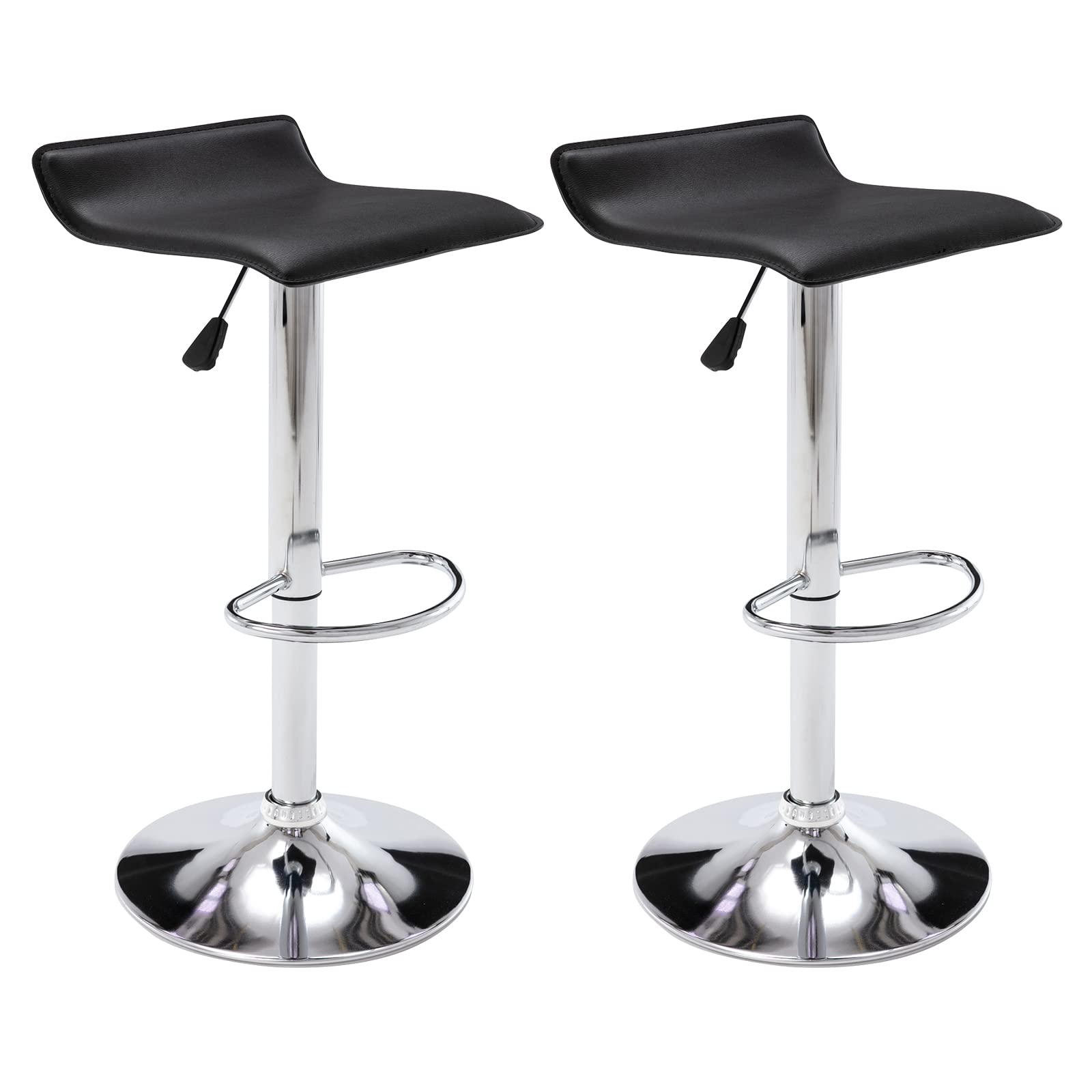 Vogue Furniture Direct Adjustable Bar Stools Set of 2, Modern Swivel PU Leather Airlift Barstools, Backless Kitchen Counter Height Bar Chair for Dining Room (Black)