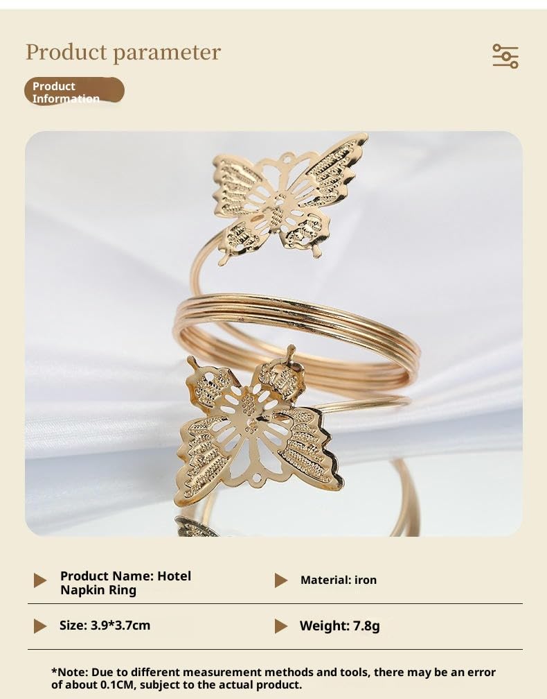 Metall Serviettenringe 50Er Packung Hohle Schmetterlings Serviettenringe für Hotel Party Geburtstag Hochzeit Roségold