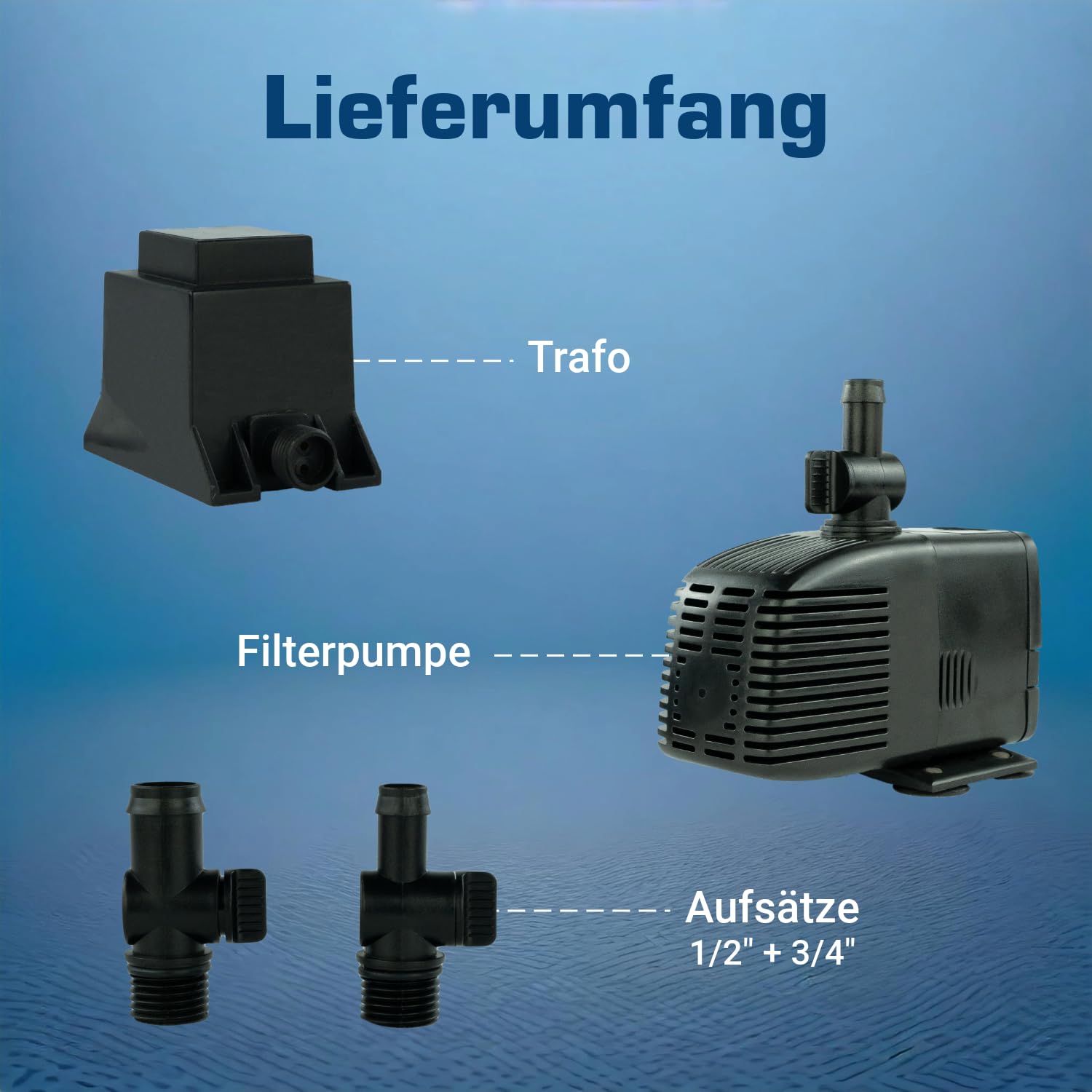 Wasserpumpe 12 V – 1000 L/H, 17 Watt, 7m Kabel, 170 cm Förderhöhe, Teichpumpe, Aquariumpumpe, Wasserspielpumpe und Zimmerbrunnen-Pumpe | Brunnenpumpe | Tauchpumpe | Springbrunnen-Pumpe | KEP1000L