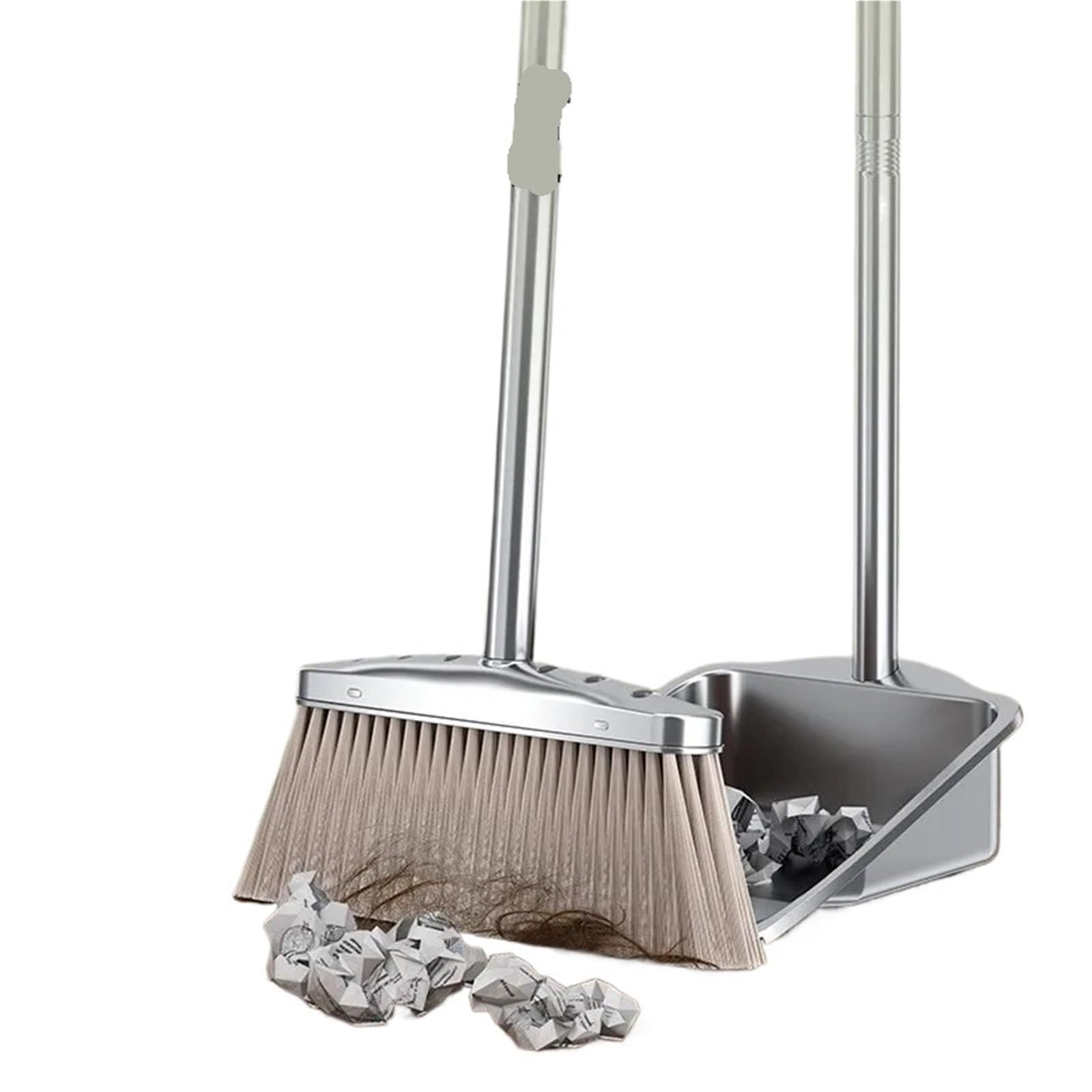 Juego de escobas Acero Inoxidable, recogedor Individual Grueso for Uso Comercial en Interiores y Exteriores, Herramienta Limpieza del hogar, Cepillo barredor(Square Round Dustpan)