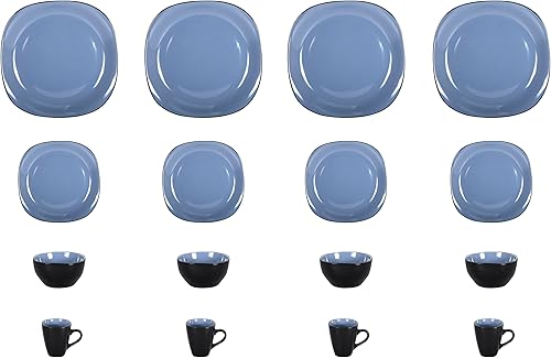 Miniatura 10 de HomeVss, Juego de vajilla cuadrada de cerámica de 16 piezas, interior amarillo brillante + exterior negro mate