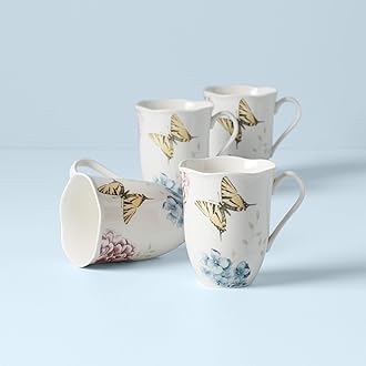 Lenox Butterfly Meadow Hydrangea 4-Piece Porcelain Mug Set, 4 Count (Pack of 1), Multi