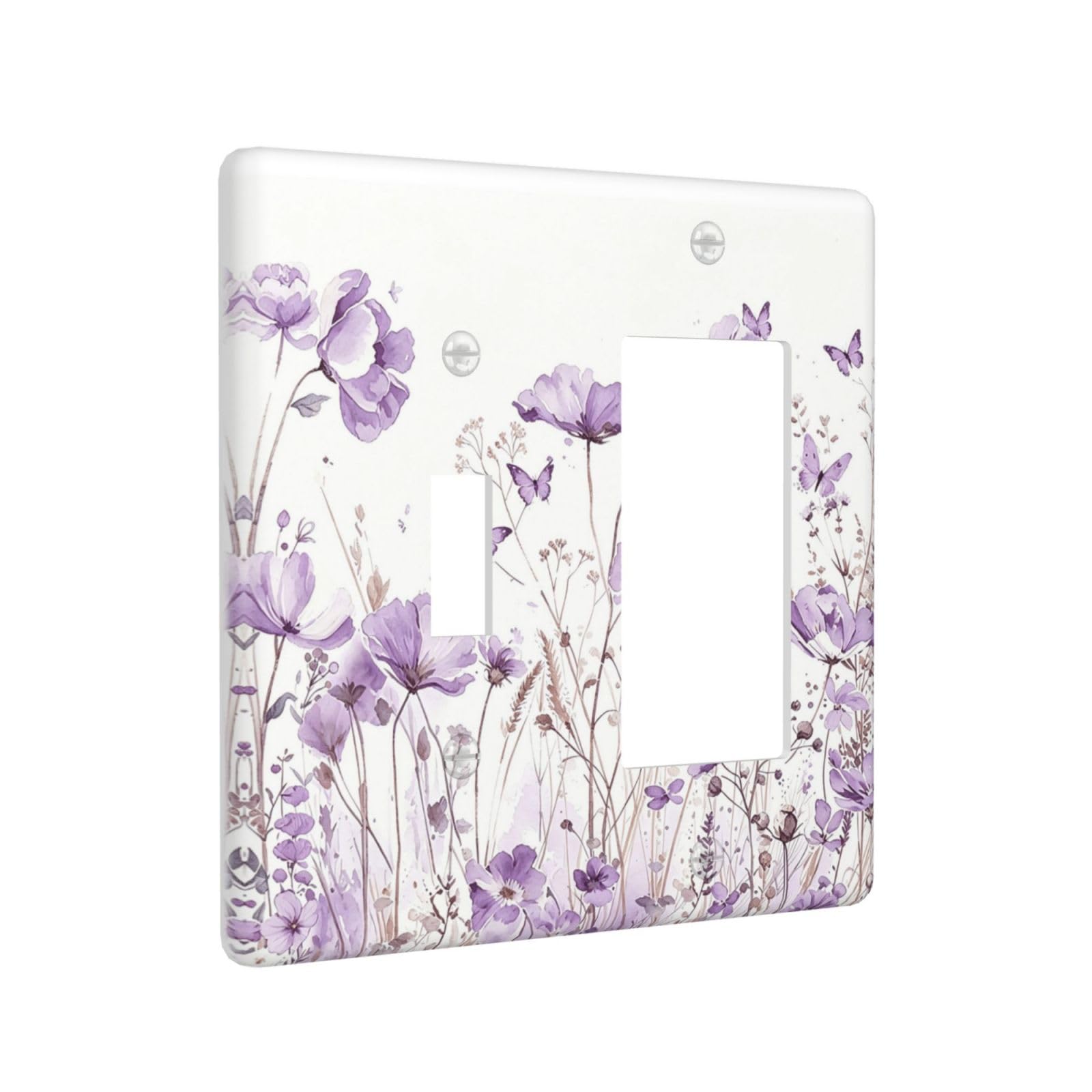 Sghxwp Outlet Covers Boho Watercolor Purple Wildflower 2 Gang Light Switch Cover Decorative Lavender Floral Butterfly Combin Toggle Rocker Wall Plate Electrical Switchplate Faceplate for Home Decor