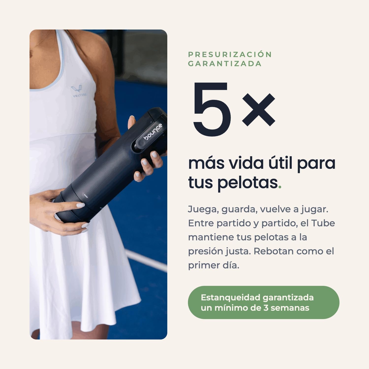 Bounce Tube FilterTech - Presurizador de Pelotas de Pádel | Vida Útil x5 – Estanqueidad Reforzada 3 Semanas – Bomba Integrada Patentada – Made in France