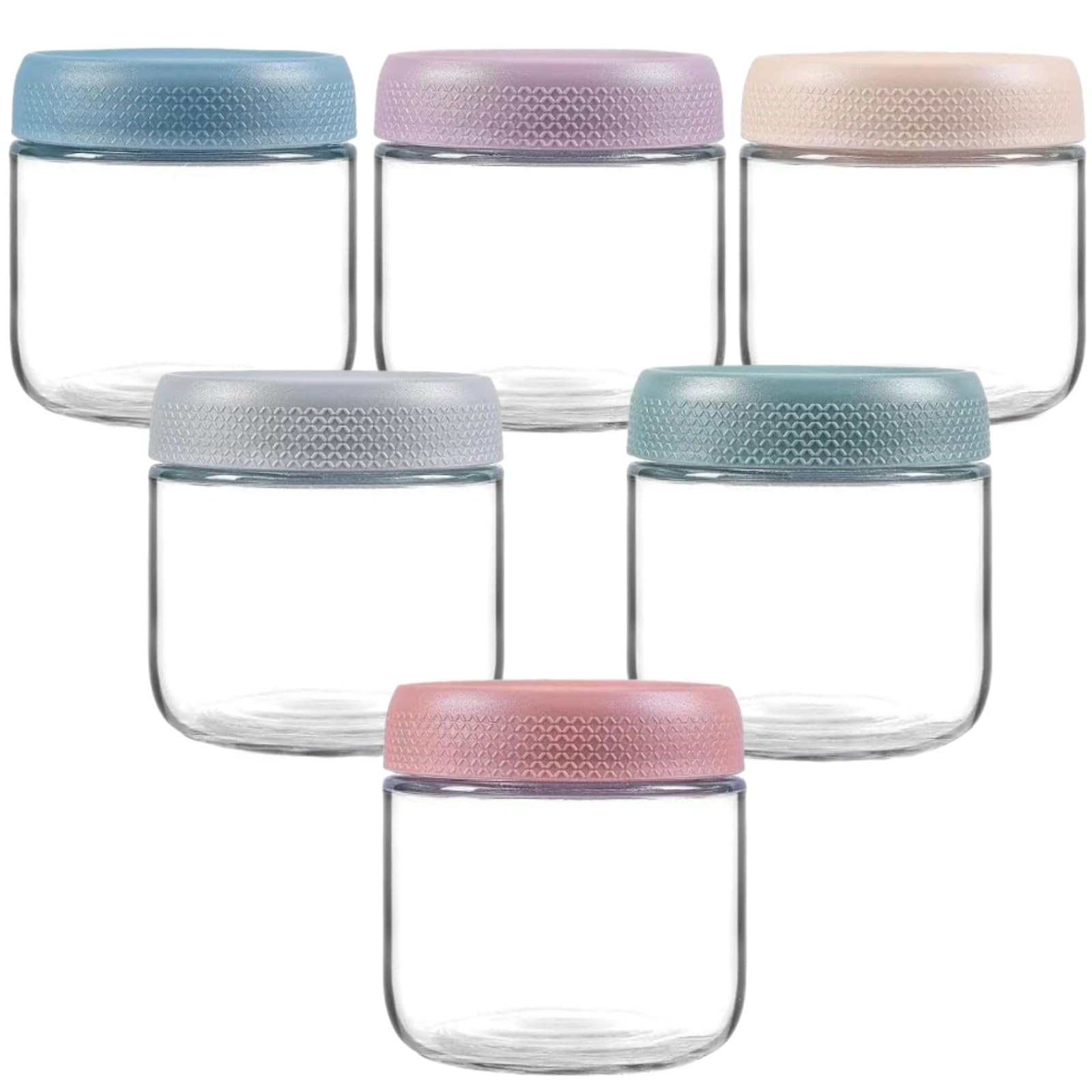 Siocok Multiple Colors 6 Pack 16Oz Glass Jars With Lids, Reusable Small Mason Jars For Overnight Oats, Canning, Food Prep, Yogurt, Spice, Fruit, Sauce, Cereal, Snacks