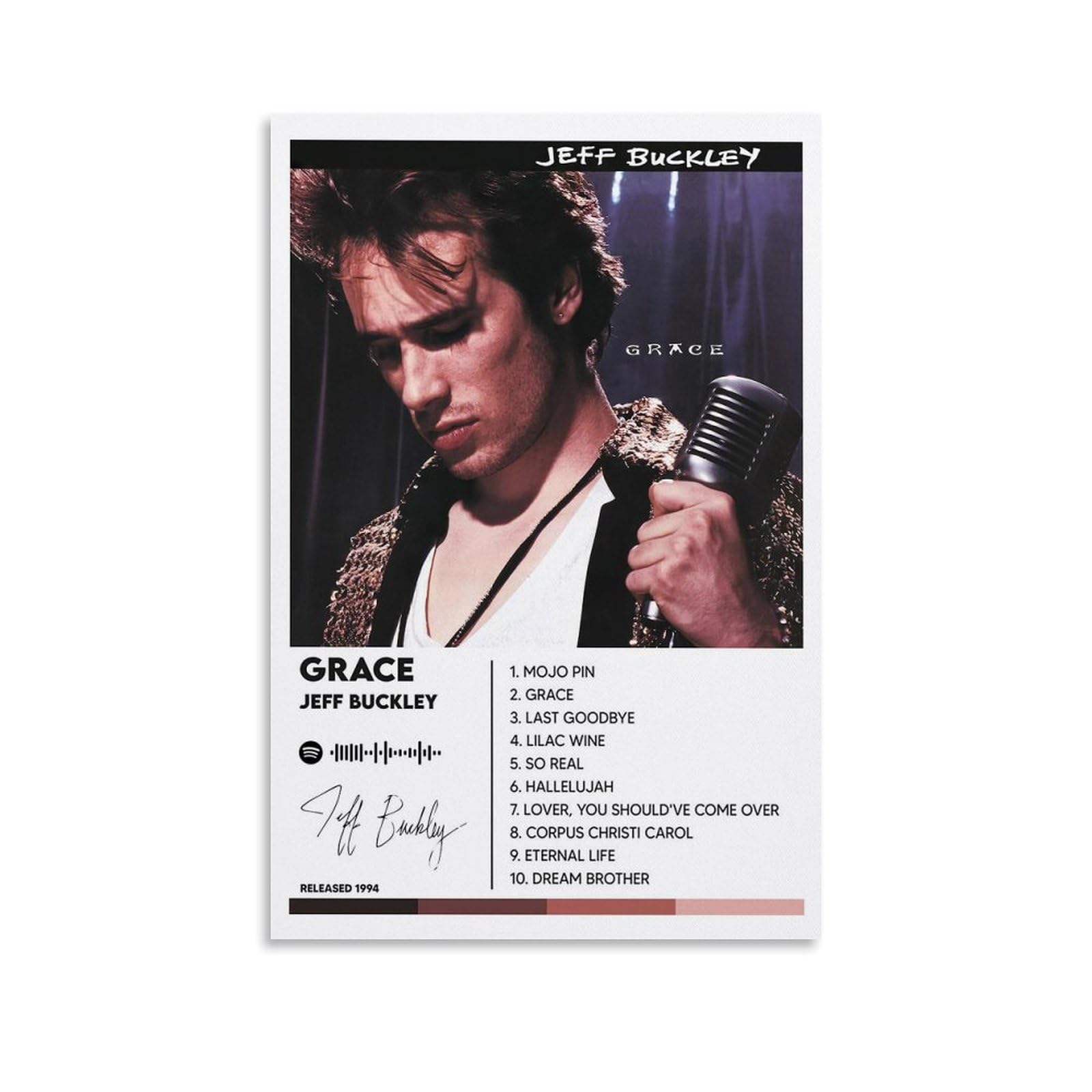 Whbaq Unframe-Style Jeff Poster Buckley Album Grace Poster Canva Colourfast Wall Art Decorative Painting For Living Room Bedroom Home Decor 12X18inch(30X45cm)