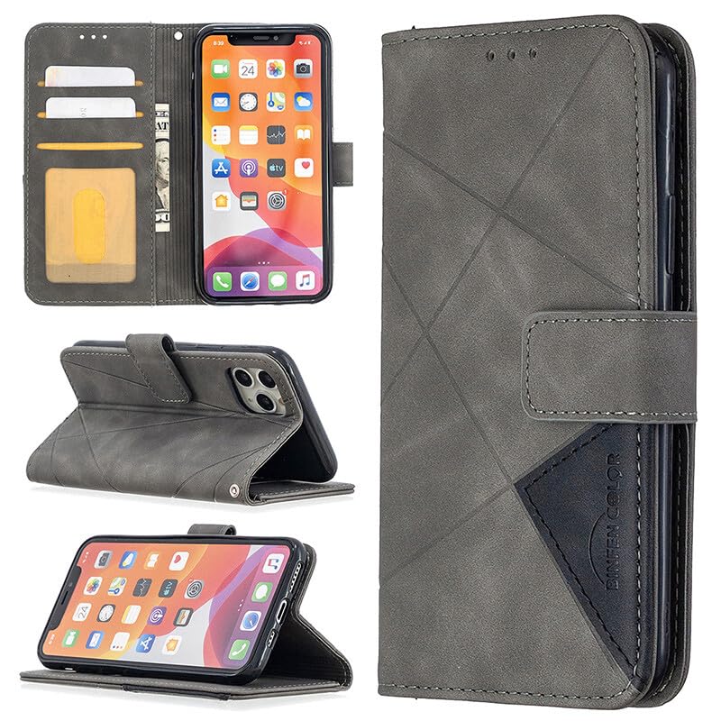 dla iPhone 15 PRO (kolor: szary) trwały skórzany portfel magnetyczne etui z klapką do gniazd kart telefonicznych
