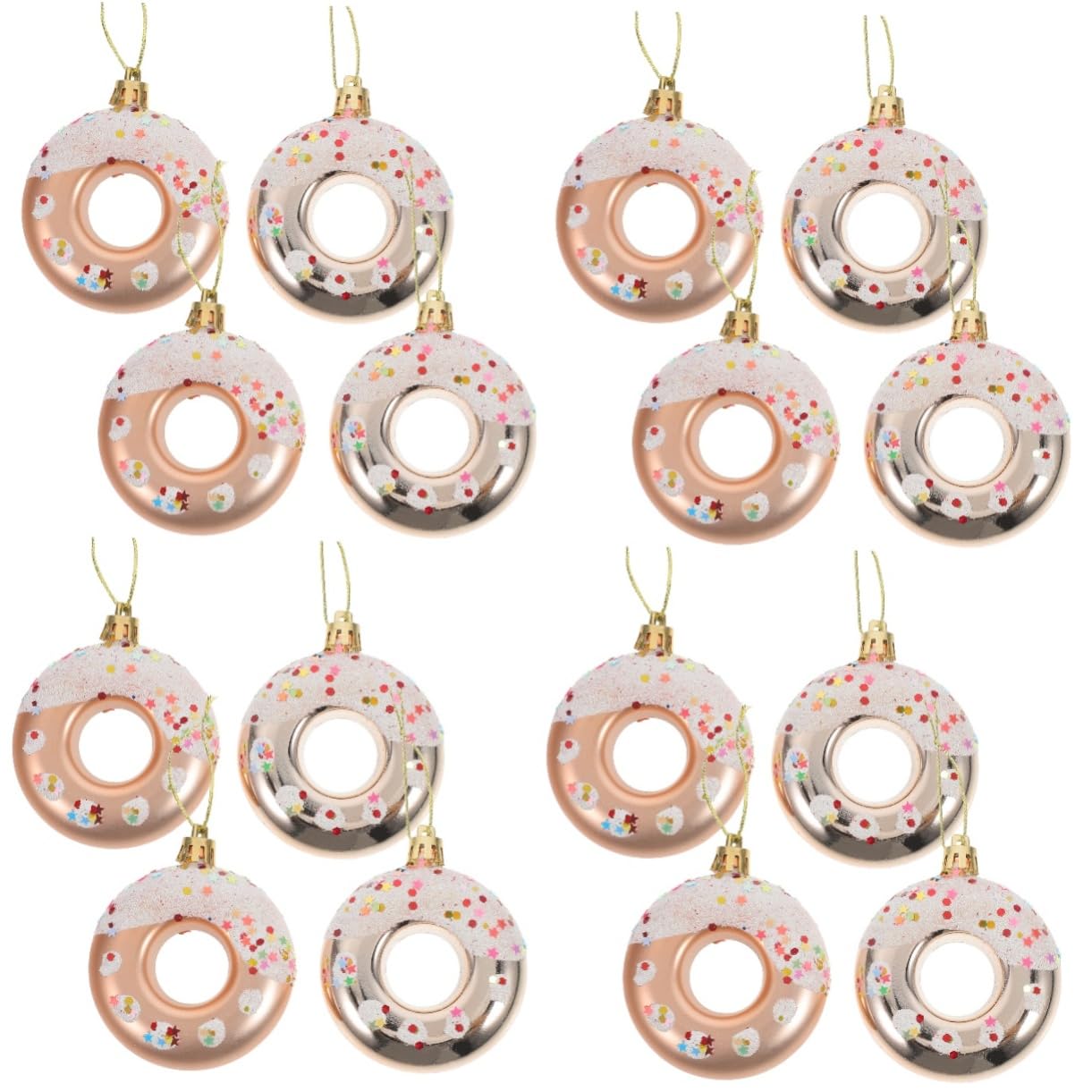 Accessoires festifs en plastique pour sapin de Noël : lot de 16 suspensions donut coloré