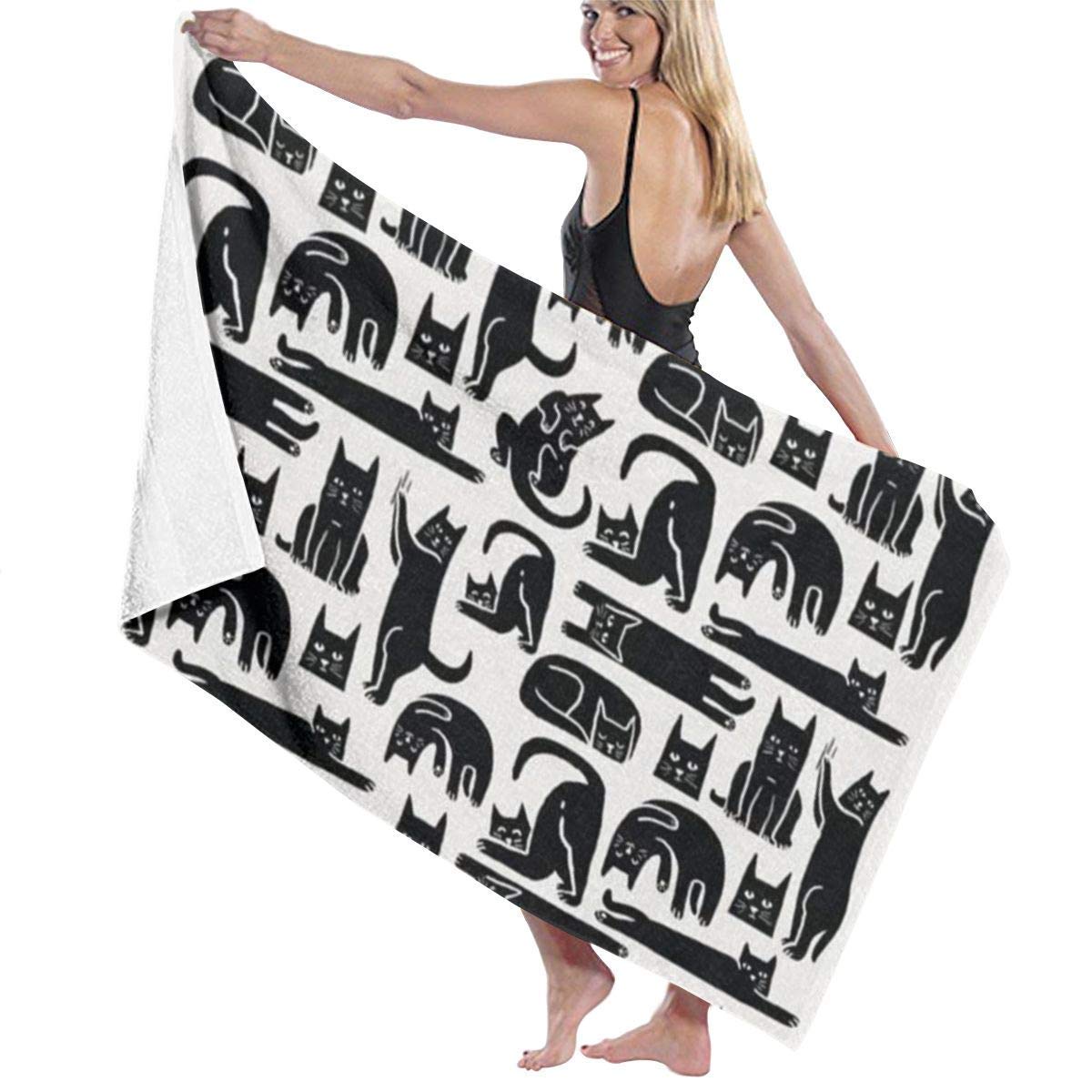 Black Cat Beach Towel Bath Towel Maximum Softness Absorbency for Daily Use Outdoor Sports Travel Swim