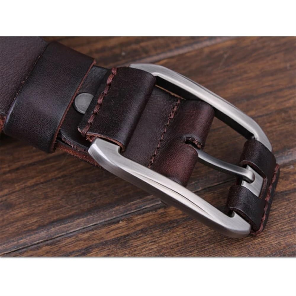 Cinturón Ajustable de Cuero Genuino, Cinturón Casual de Cuero de Capa Superior for Hombre Cinturones de Cuero Genuino con Hebilla de diseño Vintage(Black,115)