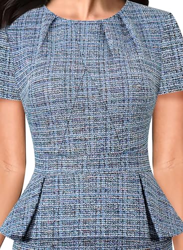 Image of VFSHOW Womens Pleated Crew Neck Peplum Work Business Office Church Bodycon Pencil Sheath Dress