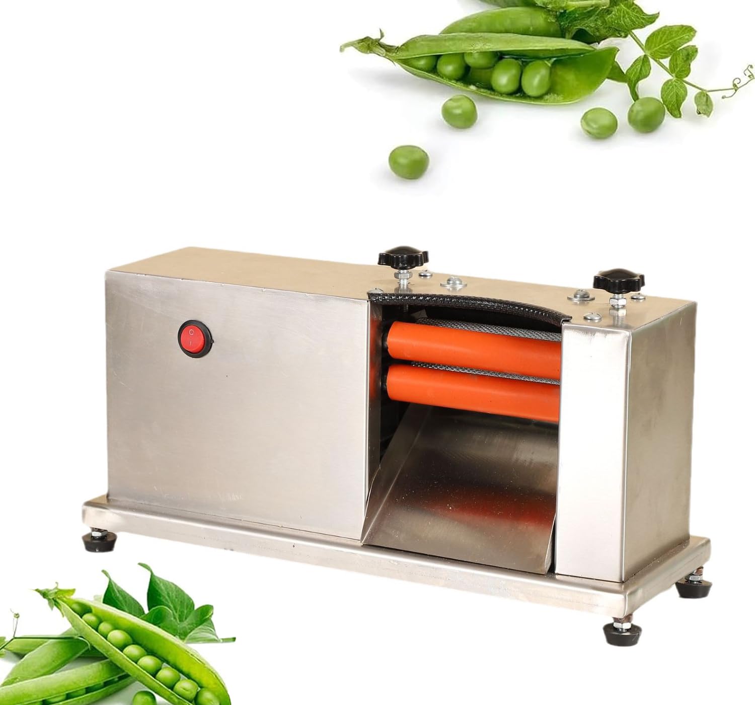 Máquina descascaradora eléctrica de guisantes semiautomática con 2 rodillos, pelador de guisantes de acero inoxidable para uso doméstico, máquina peladora multifuncional, pies antideslizantes