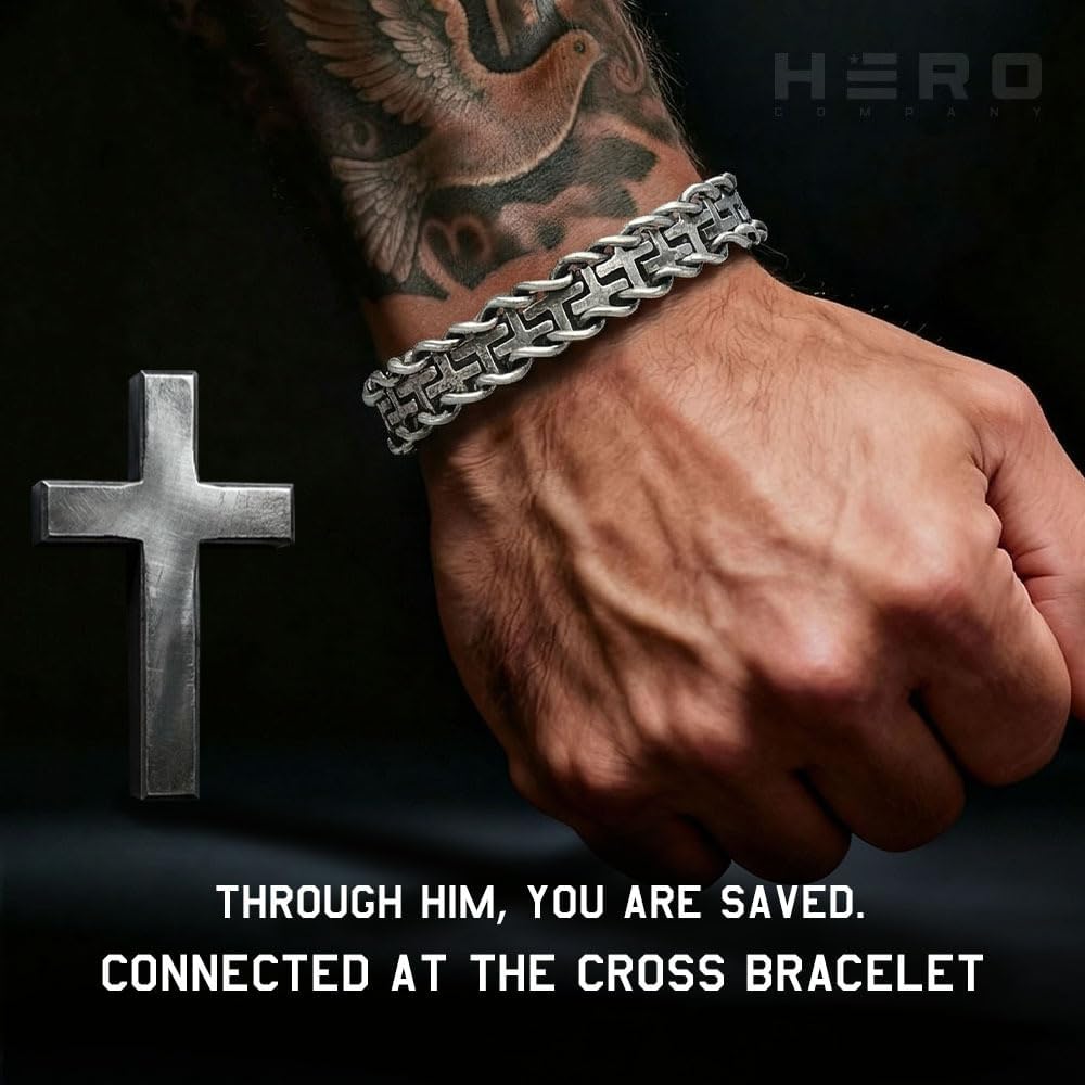 Hero Company Cross Bracelet for Men - ‘Connected At The Cross’ Men’s Christian Bracelet - Helps Pair Veterans with a Service Dog or Shelter Dog