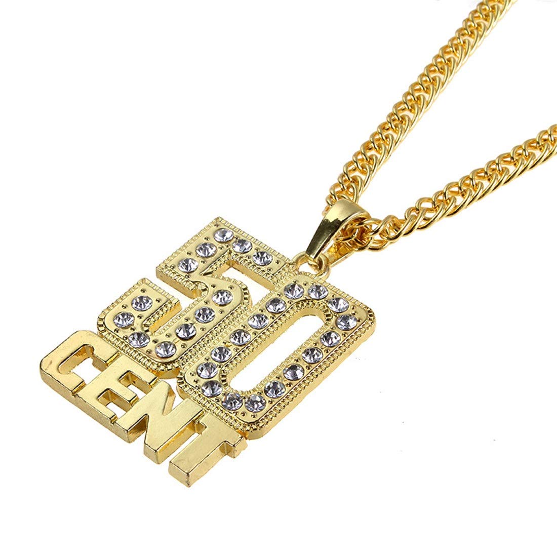 50 CENT Pendant Necklace Fashion Golden Diamond Hip Hop Digital Necklace Twist Chain
