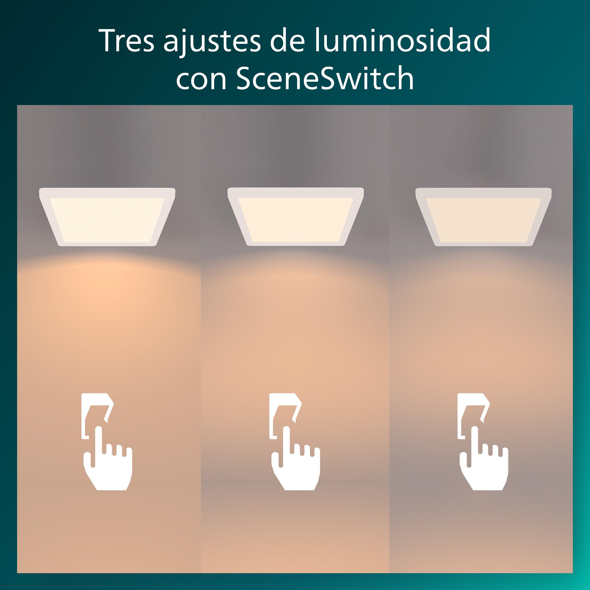 Philips LED SceneSwitch Plafón (12 W), rectangular (30x30cm), con luz blanca cálida, regulable, blanco