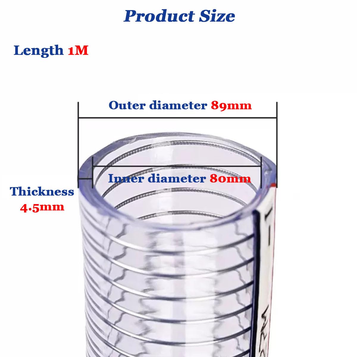 Tubo De PVC Transparente Manguera De Alambre De Acero Transparente, Tubo De Plástico De 1M, Tubo De Agua Flexible,80mm x 4.5mm